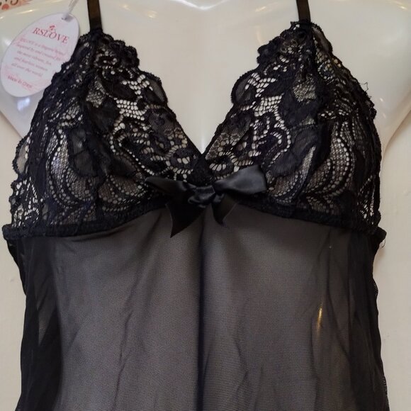 RSLove (L) Floral Lace and Sheer Lingerie Nighty w Matching Strappy Panty - Picture 3 of 7
